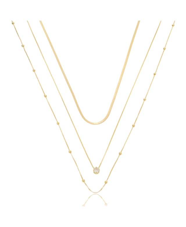 Glam Gold Plated Necklace Trio