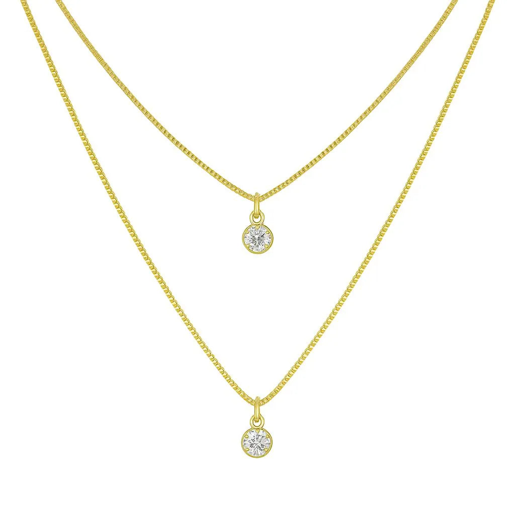 Double Choker with Cubic Zirconia Crystal, 18k Gold Plated